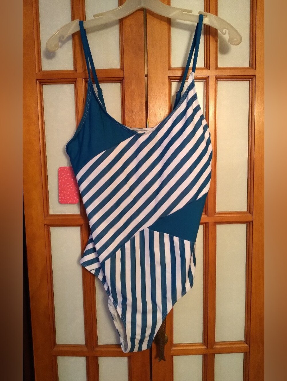 New Women’s Blue & White Striped Bathing Suit by Pat Pat Sz XL